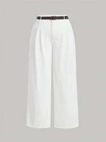 SHEIN MOD Kích thước lớn Màu thuần Quần ống rộng - trắng - Xem 1