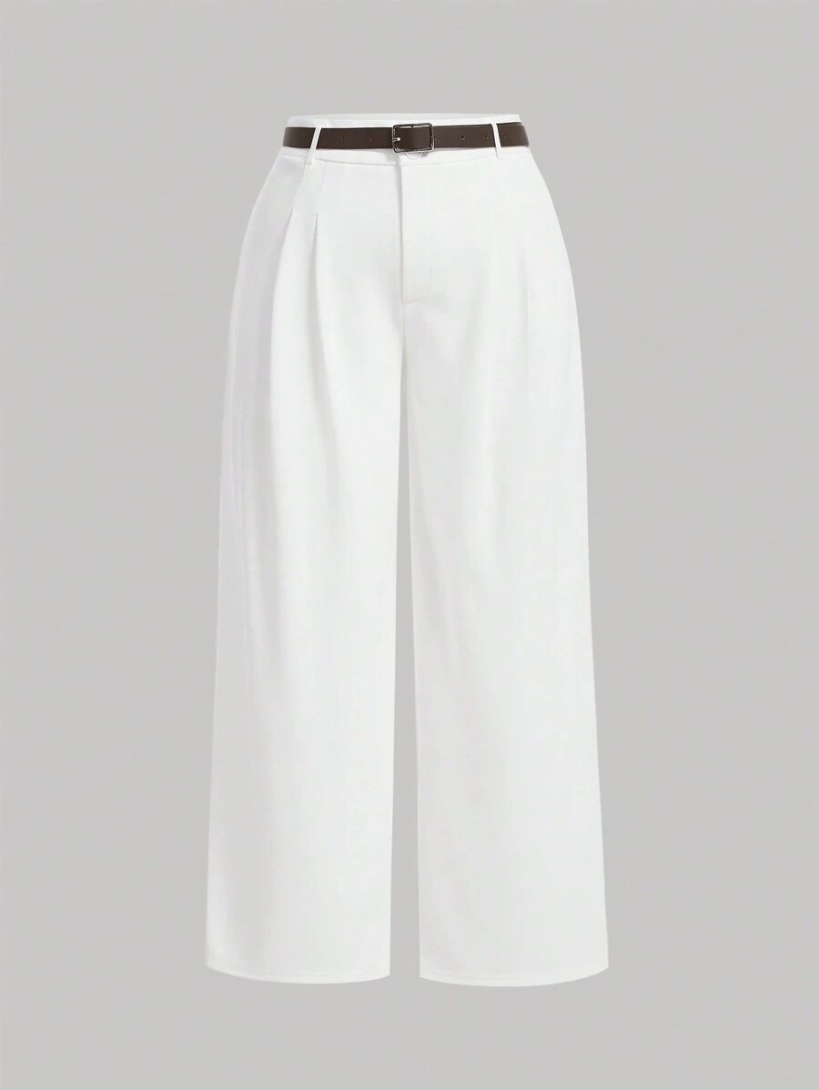 SHEIN MOD Kích thước lớn Màu thuần Quần ống rộng - trắng - Xem 1