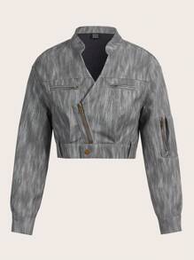 SHEIN EZwear 女式灰色短夾克,立領款式 - 灰色 - 查看 1