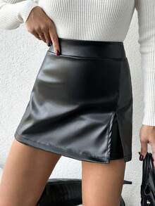EURMUSE Women's Pu Leather Skorts - Black - View 6
