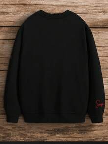 男士休閒圓領數位印花衛衣 - 黑色 - 查看 2