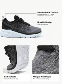 Zapatos deportivos casuales, elegantes, cómodos, transpirables, de punto, ligeros - Negro - Ver 2