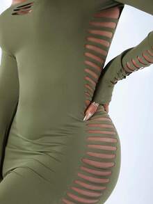 SHEIN SXY Women'S Green Off The Shoulder Hollow Out Mini Dress - Olive Green - View 5