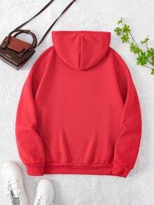 Giáng sinh In Dây rút áo có mũ Lông cừu Áo nỉ - Đỏ - Xem 2