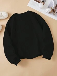 SHEIN EZwear Của phụ nữ Vòng cổ Áo nỉ Với Nhân vật In - màu đen - Xem 2