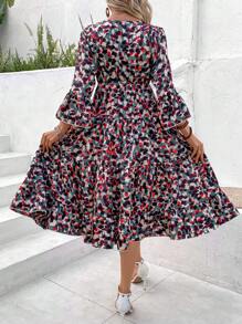 SHEIN VCAY Женское Платье С Оборками И Подолом С Принтом - Многоцветный - Посмотреть 2