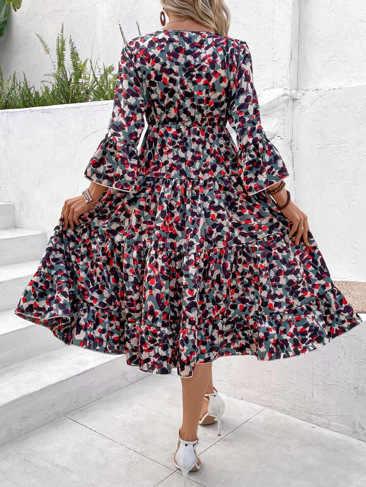 Ladies Full Printed Ruffle Hem Dress