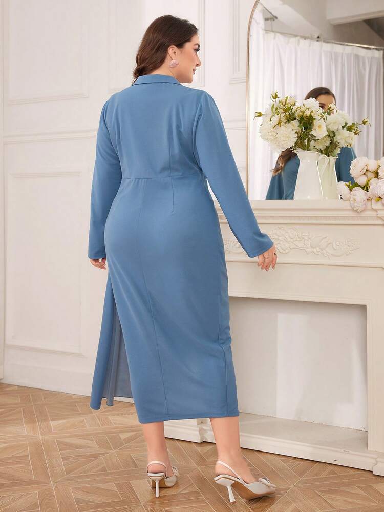 Women'S Plus Size Wrap Over Ruched Detail Dress