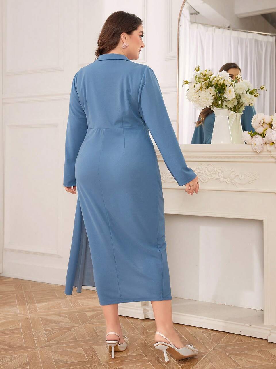Women'S Plus Size Wrap Over Ruched Detail Dress