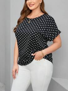 SHEIN Clasi Plus Size Polka Dot Printed Blouse For Summer - Black - View 6