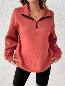 SHEIN Essnce 女款純色下垂肩運動衫 - 紅木色 - 查看 5