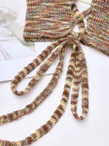 Flirla Plus Size Women's Stylish Knitted Top With Chain Decoration And Tie