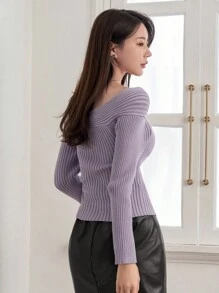 DAZY 女式不对称扭结领口毛衣秋季 - 紫色 - 查看 2