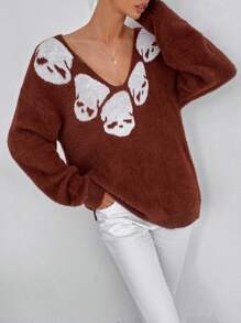 SHEIN LUNE Jersey Con Patrón De Caricatura Y Hombros Caídos