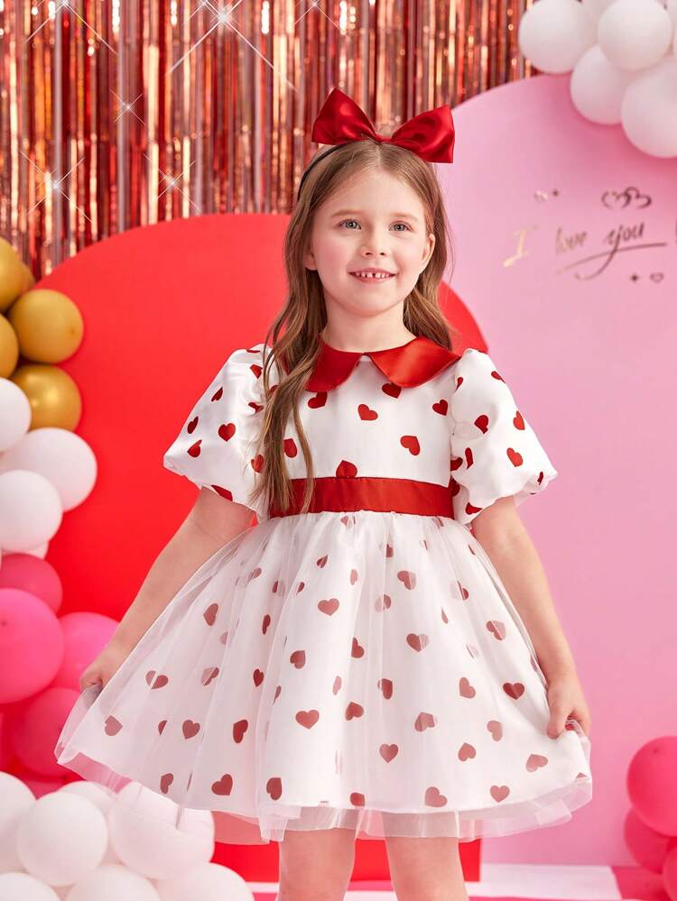Girl's Fancy Heart Princess Tutu Dress, Valentine's Day