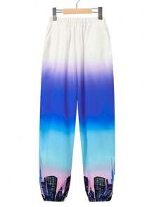 SHEIN Boys' Casual Loose Woven Pants With Printed Pattern And Elastic Cuffs - White - View 1