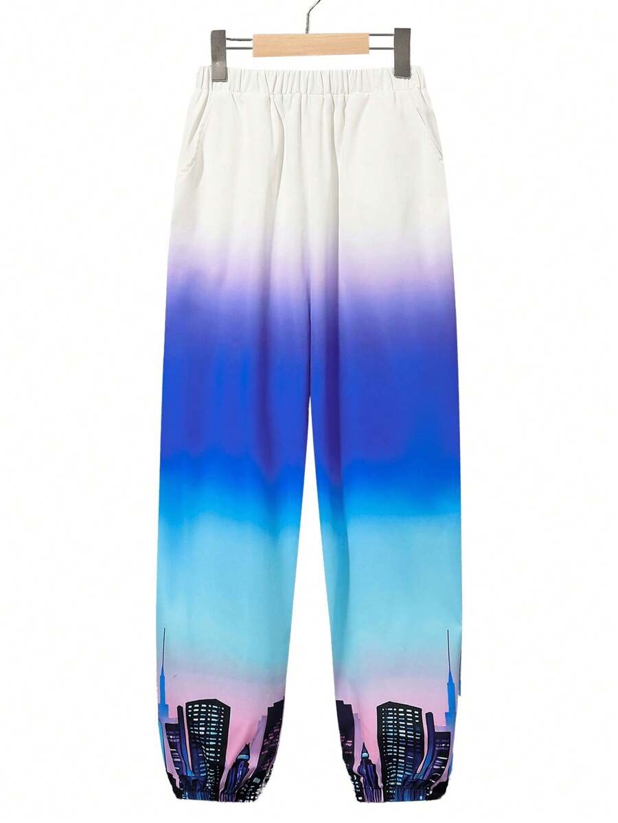 SHEIN Boys' Casual Loose Woven Pants With Printed Pattern And Elastic Cuffs - White - View 1
