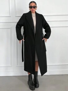 EURMUSE Lapel Collar Belted Wrap Coat