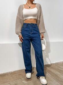 SHEIN Unity 女士休閒開襟披風針織衫 - 卡其色 - 查看 5