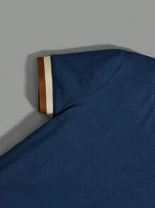 SHEIN Leap Crew 幼童男童馬術印花條紋綾綢t卹,帶織釦口袖頭,多款可選