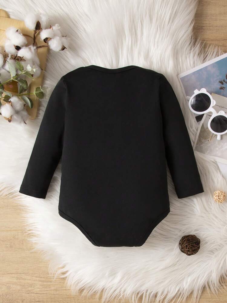 Baby Boys' Casual Long Sleeve Bodysuit With New Year Slogan Print