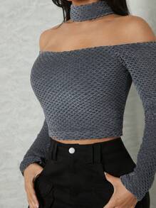 Hauture 領部細節露肩短上衣 - 灰色 - 查看 5