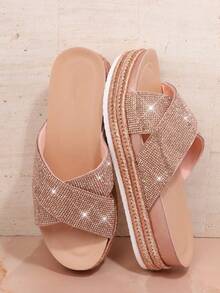 SHUZIA Của phụ nữ Đúng mốt Nền tảng Dép quai hậu Với Dày - Hoa hồng vàng - Xem 5