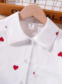 青少女愛心印花襯衫 - 白色 - 查看 6