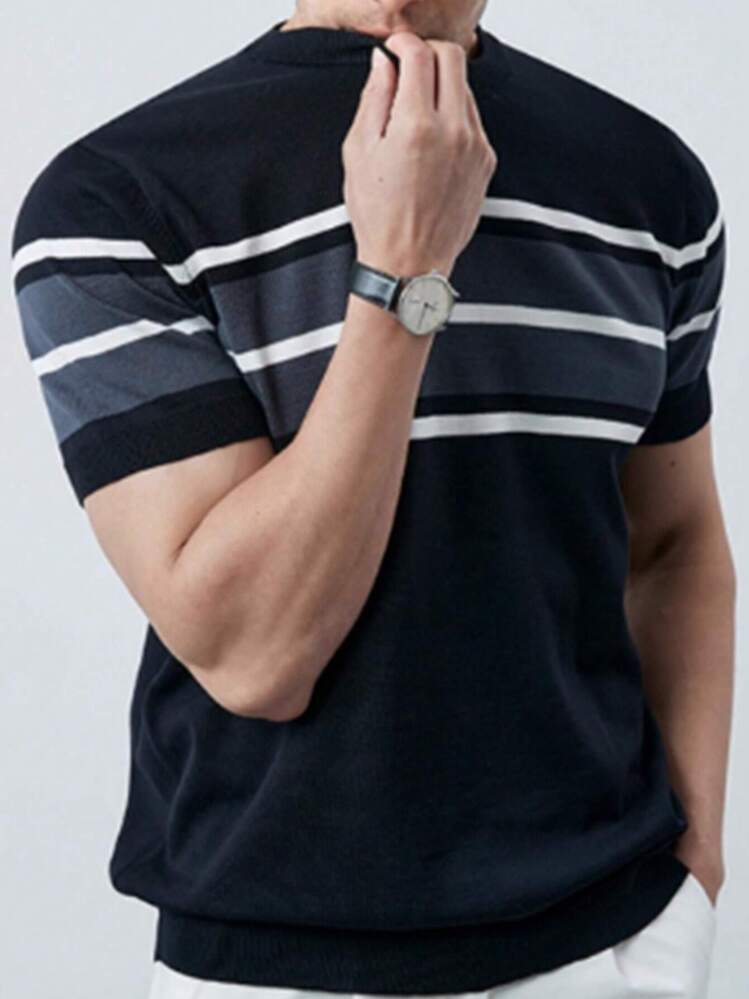 Manfinity Homme Men'S Color Block Striped Knit Sweater , Fashion , Work , Color Block , Friends - Black - View 4