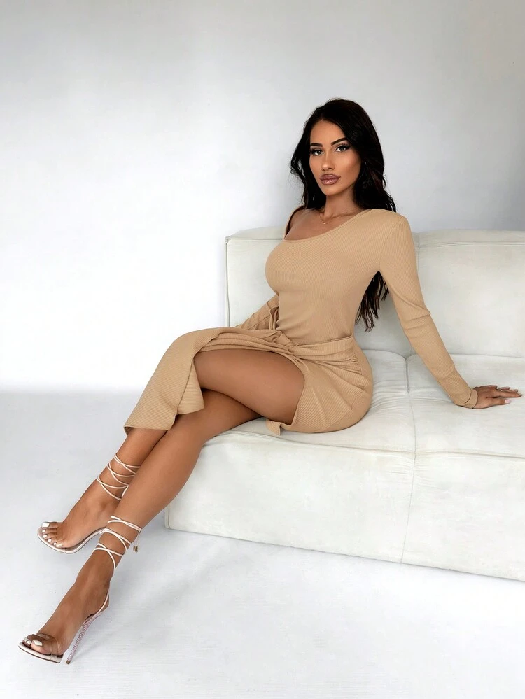 Valentine's Day Prom Dress Sexy Dress Sexy Costume Club Women Asymmetrical Collar, High Slit Strap Hollow Dress