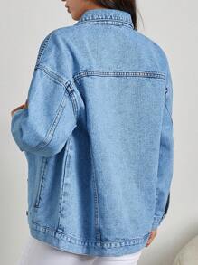 EURMUSE Women'S Flap Pocket Button Front Denim Jacket - Light Wash - View 2