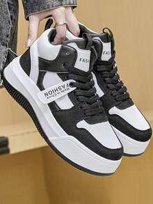 女冰鞋高筒防滑耐磨透氣厚底運動鞋戶外繫帶百搭休閒運動鞋 - 黑與白 - 查看 7