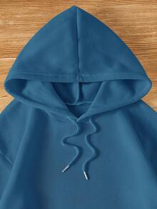 SHEIN EZwear Women's Botanical Print Hooded Sweatshirt - Dusty Blue - View 3