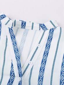 女用條紋長袖襯衫 - 藍色 - 查看 5