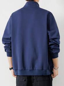 男士拼色拉鍊夾克 - 藍色 - 查看 2