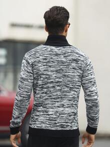 Manfinity Homme 男款立領雪紡毛衣 - 黑與白 - 查看 2