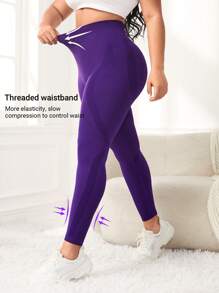 Easithlete Kích thước lớn Nén Kiểm soát bụng Xà cạp tập luyện , Quần Yoga - Màu tím - Xem 2