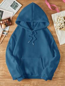 SHEIN EZwear Women's Botanical Print Hooded Sweatshirt - Dusty Blue - View 2