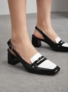 CUCCOO BIZCHIC Women's Basic And Classic Square Toe Chunky Heel Mary Jane Shoes In Black And White Two-Tone Design For Summer Graduation Heels Prom Heels Vacation Shoes Summer Elegant Basics Business Casual Business Chic Spring Shoes Spring Break Easter