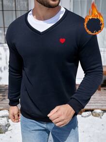Manfinity Homme Men Heart Embroidery Drop Shoulder Sweatshirt - Navy Blue - View 1
