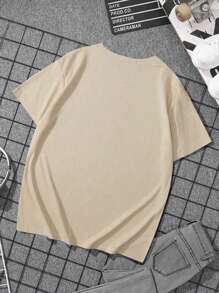 男童搞笑字母與臉部印花街頭休閒t恤 - 杏色 - 查看 2