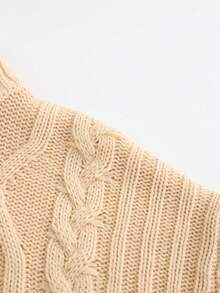 女士半高領織花毛衣 - 杏色 - 查看 5