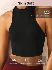 SHEIN Sports Áo ba lỗ thể thao màu trơn cho nữÁo crop top thể thaoÁo crop top gợi cảmÁo crop top thể thaoÁo liền quần - màu đen - Xem 4