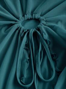 SHEIN ICON Lettuce Trim Decorated Strapless Top - Teal Blue - View 4