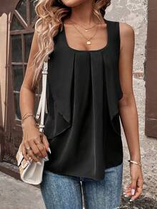 SHEIN LUNE Của phụ nữ Xếp li Áo ba lỗ Áo - màu đen - Xem 4