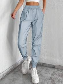 EURMUSE 素色彈性腰帶衛褲