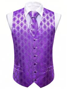 情人節男士提花西裝背心 - 紫色 - 查看 4