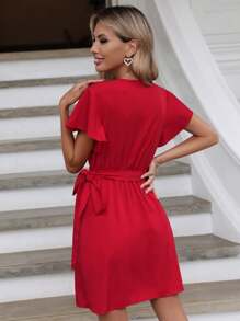 SHEIN Clasi Rękaw z falbanką  Wiązanie z boku Sukienka kopertowa