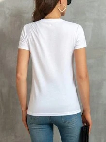 1 Miếng Của phụ nữ In Chữ & Hoa Áo thun - trắng - Xem 2