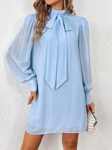 SHEIN Clasi Của phụ nữ Ống tay áo Thẳng Váy ống - Màu xanh lam - Xem 3